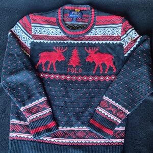 Polo by Ralph Lauren Men's Festive Red and Gray Sweater